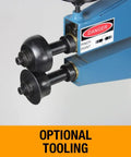 Built Like A Tank 24 Inch Metal Bead Roller With Variable Foot Pedal To Form 16 Gauge Mild Steel Panels showing optional tooling details.