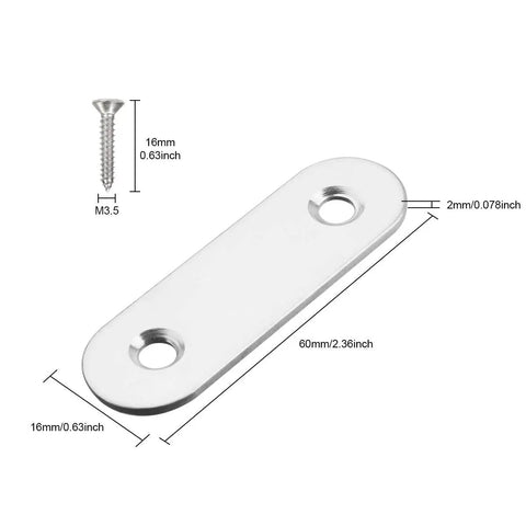 Straight Up Rock Solid Heavy Duty Stainless Steel Flat Corner Brace Plates For Furniture Repair Woodworking Joints, 60x16mm.