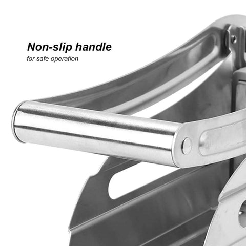 French fries cutter with stainless steel blades and a non-slip handle; manual vegetable slicer.
