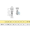 Hella Tough M6 Stainless Steel Spring Return Knurled Thumb Wheel Knob with Heavy Duty Indexing Pin detailed dimensions chart.