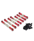 One Twelfth Scale Metal Adjustable Pull Rod For RC Car And Tracked Vehicle Off Road Upgrades Replacement DIY Parts shown in red aluminum