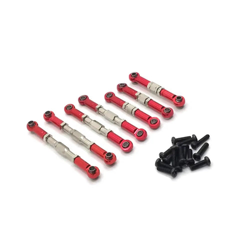 One Twelfth Scale Metal Adjustable Pull Rod For RC Car And Tracked Vehicle Off Road Upgrades Replacement DIY Parts shown in red aluminum