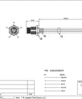 Technical drawing of M12 L Code 5 Pin Panel Mount Receptacle Cable with dimensions and pin assignment details.