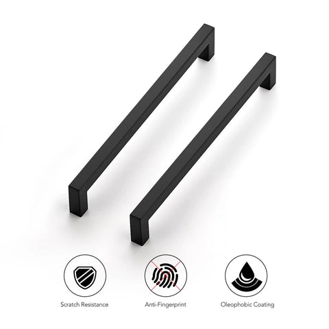 18 Pack 8-4/5 Inch Square Cabinet Handles Matte Black Pulls For Drawers Cabinets And Cupboards Center To Center 224mm Stainless Steel