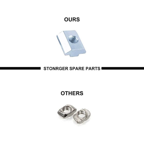 Comparison of M8 T Slot Nuts in 4040 Corner Brackets Set with others.