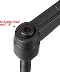 Close-up of Adjustable M8 X 25mm Clamping Lever With Push Button Quick Release and Threaded Male Stud, hex socket 4mm, matte black finish