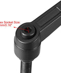 Close-up of M8 25mm Adjustable Clamping Lever Handle with 4mm hex socket for quick release, black industrial steel construction.