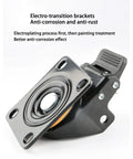 Rock Solid Heavy Duty Swivel Casters With Dual Brake System And Double Bearing Nylon Wheels For Furniture And Industrial Carts showing electro-transition brackets with anti-corrosion treatment.