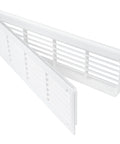 Two Sided White Door Air Vent Cover For Interior Doors 18 Inch By 5 Inch Universal Grille, plastic, showing louvered design.
