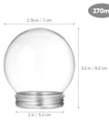 DIY Snow Globe Kit With Ten Clear Plastic Water Globes And Screw Off Caps For Easy Fillable Keepsakes, shown with dimensions and volume