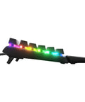 Side view of Top Shelf Mechanical Gaming Keyboard Featuring Heavy Duty Aluminum Chassis and Smart Display with RGB keys.