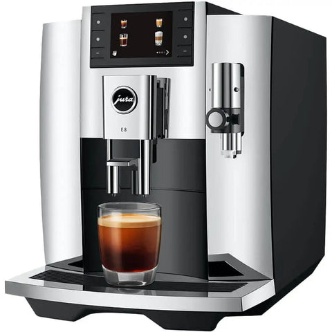 Level Up Your Daily Grind With This Sleek Chrome Automatic Coffee Machine Boasting One Touch Operation Built In Grinder And Rich Foam Frother For A Real Deal Barista Experience Certified Refurbished, chrome coffee machine with espresso serving.