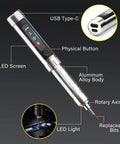 Marker Sized Pocket Friendly Electric Screwdriver Kit with 24 Magnetic Bits showing USB-C port and OLED screen details