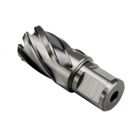 Angled side view of OSCARBIDE 7/8-inch annular cutter with 3/4-inch Weldon shank for magnetic drill press