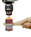 Game Changing Two By Three Inch Sanding Drum Kit For Drill Press And Hand Tools Cut To Size Sheet Abrasive For Fast Track Woodworking And Knockout Contour Sanding Results in use with a drill and wood piece.