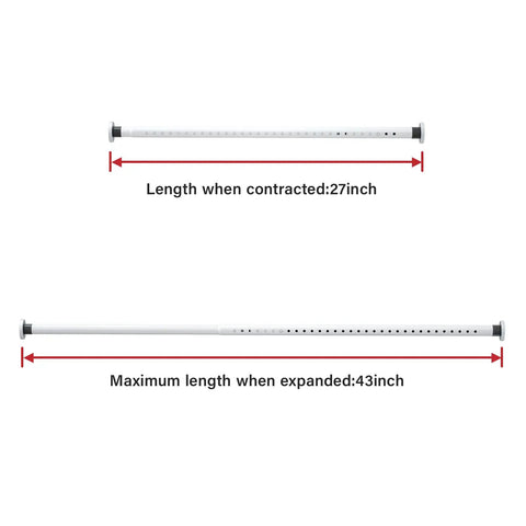 Two Pack Sliding Glass Door Security Bar Adjustable White Extends 27 To 43 Inches showing length contraction and expansion.