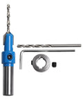 Pro Grade Adjustable Wood Countersink Drill Bit With Tungsten Steel Depth Limiter, blue tool with drill components, ready for smooth cutting.