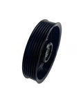 Top Tier Serpentine Drive Belt Idler Pulley 23770AA060 for Subaru Outback and XV, black rubber, side view, precision machined.