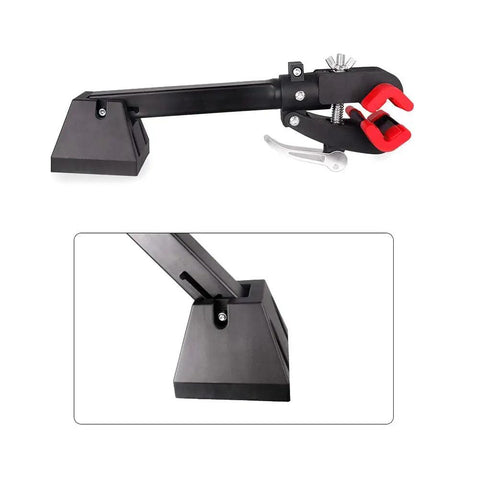 Wall Mount Bike Repair Stand for Garage Tinkering and DIY Tuneups with 180-Degree Rotating Clamp in folded position