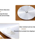 Close-up of aluminum alloy base with non-slip feet for the Legit Heavy Duty Tempered Glass Lazy Susan Turntable.