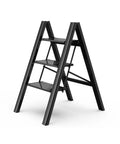 3 Step Aluminum Folding Ladder With Wide Anti Slip Pedals Lightweight Portable Stepladder For Home And Kitchen Space Saving Design