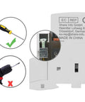 Back view of 12V DC Contactor 25A 2 Pole With 2 NO Contacts DIN Rail Mount with correct screw method highlighted.