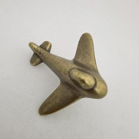 Six Pack Airplane Shaped Cabinet Knobs And Drawer Pulls For Furniture Bronze Zinc Alloy Dope Plane Style Single Hole Mount 2.32 By 2.16 Inches Great For Cabinets Dressers And Doors bronze airplane knob, top view