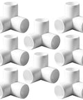 Eight white One Half Inch PVC Tee Fitting 3 Way Elbow Connector Furniture Grade 90 Degree Side Outlet for building projects.