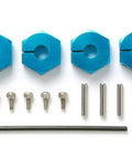 Blue Aluminum Wheel Carrier Upgrade For TT-02B RC Car Chassis with screws, pins, and hex key, high-strength mount replacement.