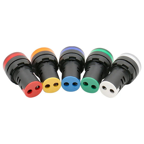 22mm LED Indicator Light Heavy Duty for Industrial Machinery Control Circuits 220V AC Panel Mount Seven Eighths Inch with Screw Terminals Five Color Set