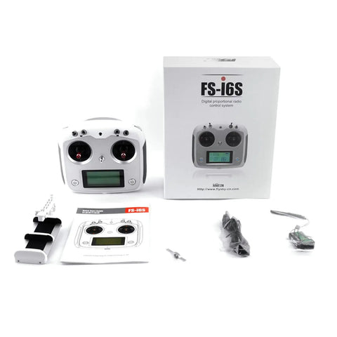 I6S Transmitter 2 4G AFHDS 2A RC Rig Controller With Touchscreen 10CH And FS IA6B 6CH Receiver package contents displayed