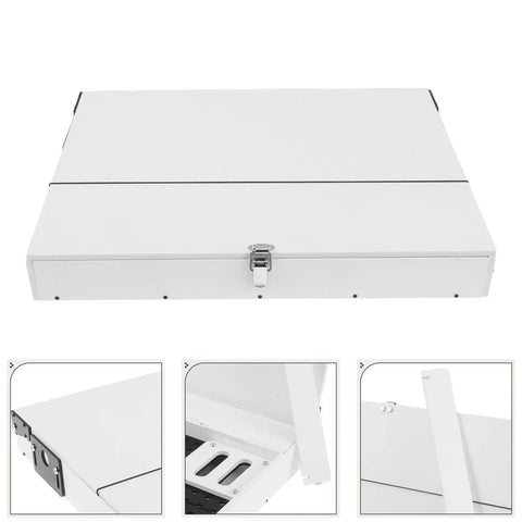 Robust White PVC And Acrylic Model Tool Storage Rack Featuring Multi Compartment Design For Diy Hobbyists close-up of storage rack showing secure latch