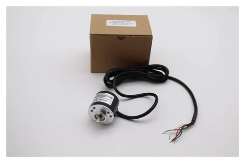 Two Phase Rotary Encoder With Optical Incremental Precision Plug And Play 400 Pulses Per Revolution 5 To 24V DC 1.5 Meter Cable LPD3806 600BM And 400BM Pulse Options shown with box and cable