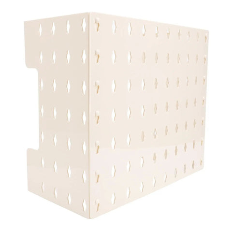 Beige wall-mounted pegboard panel for kitchen organization and decoration, part of Wall Mounted Pegboard Kit With Adhesive Pads.