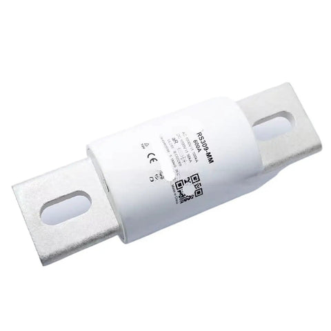 Heavy Duty Rs309 Mm Ev High Voltage Dc Fast Charging Fuse Four Hundred Amps For Electric Vehicle Stations, silver metallic body.