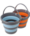 Collapsible 2 Pack 2.6 Gallon Buckets Plastic Foldable Round Tubs BPA Free TPR Construction Blue and Orange for House Cleaning and Outdoor Use