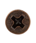 Close-up view of a Badass Gauge 5 X 5 Eighth Inch Flat Head Wood Screw with Phillips Drive Antique Copper Finish.
