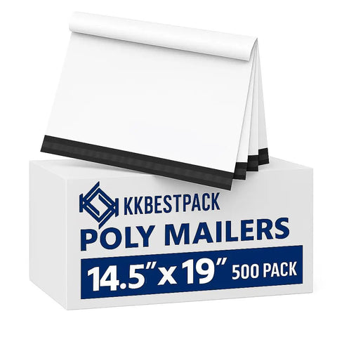 Waterproof Poly Mailers No Fuss Self Sealing Shipping Envelopes 14 By 19 Inches 500 Count displayed on packaging
