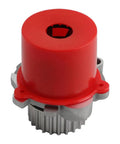 Thinking Process: red metal timing belt water pump component with gray pulley housing for 2006-2009 vehicles