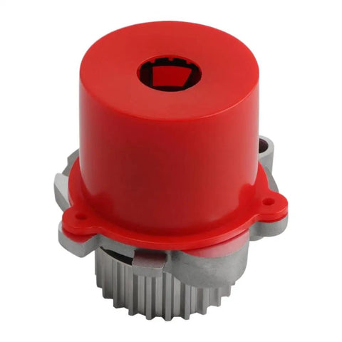Thinking Process: red metal timing belt water pump component with gray pulley housing for 2006-2009 vehicles