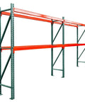 Heavy Duty Steel Pallet Rack Add On Unit 36 Inch Deep By 144 Inch Wide By 96 Inch High two tier structure with red beams.