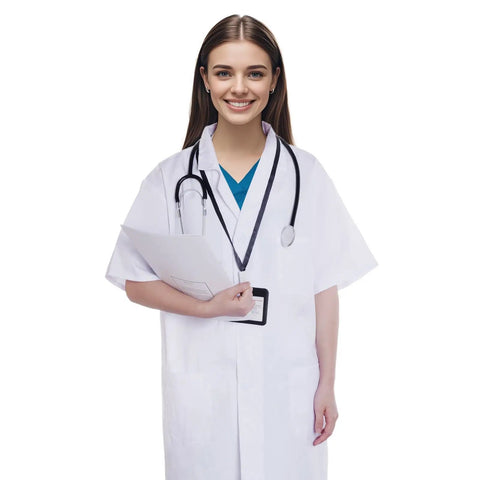 White Short Sleeve Lab Coat XL Costume For Adults And Teens Unisex Scientist Doctor Outfit With Stethoscope And ID Card Accessories