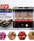 Professional Beast Mode Electric Food Dehydrator With 5 Stackable Trays And Digital 48 Hour Timer Adjustable Temp For Fruit Veggies Herbs And Jerky Making Slick Air Flow Technology To Nail Healthy Snacks Every Time In Your Home Kitchen Setup - 750W electric food dryer with various drying trays and temperature controls.