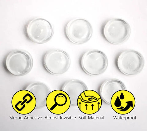 Clear Silicone Glass Table Bumpers Deliver A Snug Anti Slip Fit That Really Locks Furniture Down and Kills That Annoying Slide Heavy Duty Adhesive Holds These 16 MM Guards Tight On Any Hard Surface, highlighting adhesive properties.