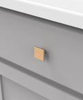 Square Cabinet Knob Set 10 Pack In Brushed Brass One And Three Sixteenths Inch For Kitchen Cabinets Dressers And Bathroom Drawers By Hickory Hardware Go To Modern Hardware Upgrade With Durable Metal Construction And Easy Install on grey drawer.