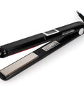Infrared Ultrasonic Hair Straightener with Ceramic Flat Iron Technology, shown with LCD display, designed for frizzy damaged hair treatment.