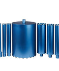 Blue laser-welded diamond core drill bit set, 2-inch diameter, for wet drilling in concrete and masonry