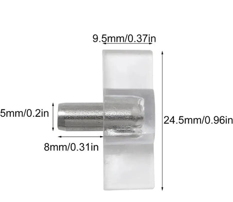 Clear Plastic Cabinet Shelf Pins For Removable Glass Panels And Wood Shelves Heavy Duty And Easy To Install detailed dimensions