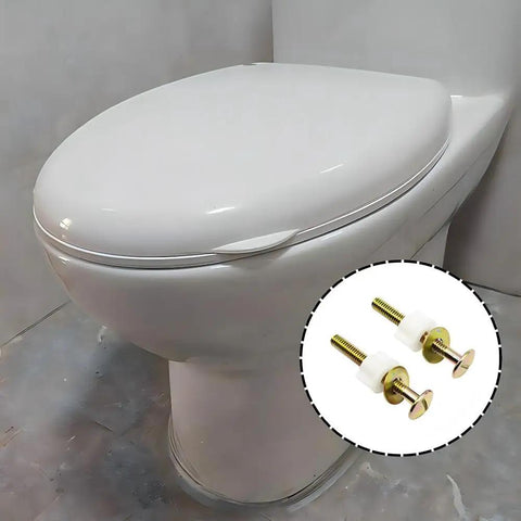 Toilet with inset showing Two Pack Heavy Duty Toilet Seat Screws with Hinge Bolts Hardware Kit for Top Mount Toilet Seats