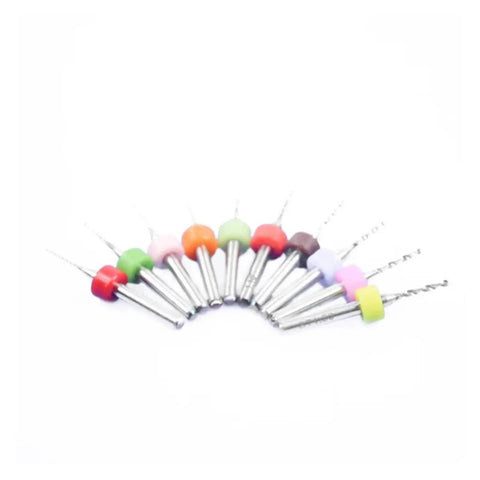 10-piece Carbide PCB Drill Bit Set in 3.1-6.0 mm with 1/8 inch shank, for circuit boards and plastic drilling, assorted colors